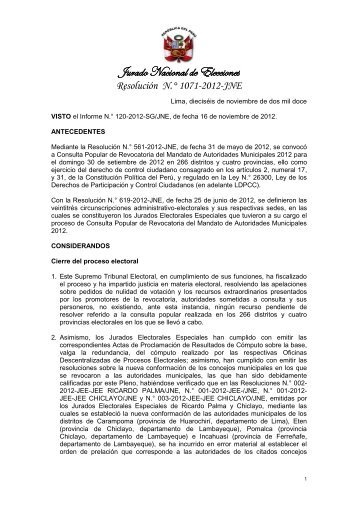 Resolución N.° 1071-2012-JNE - AMPE