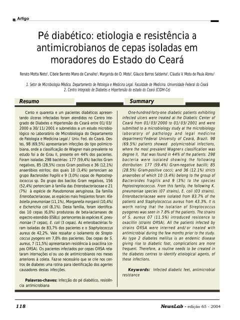 Pé diabético: etiologia e resistência a antimicrobianos ... - NewsLab