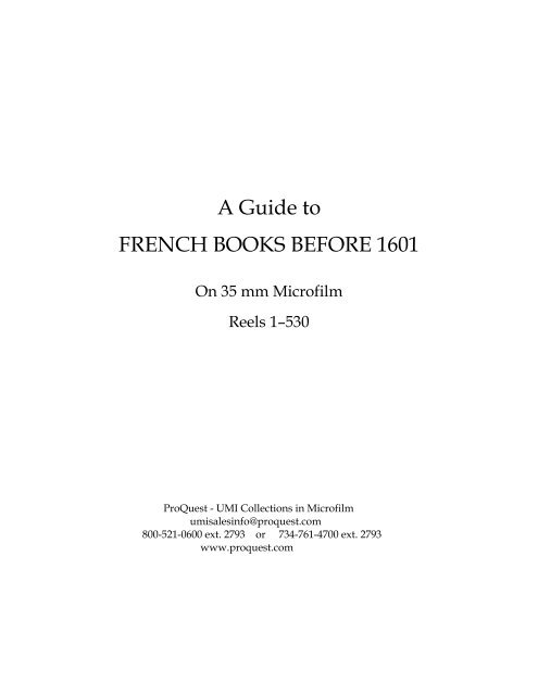 A Guide to FRENCH BOOKS BEFORE 1601 - ProQuest.com