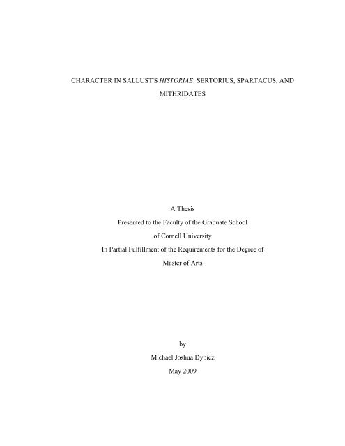 Character In Sallust S Historiae Cornell University