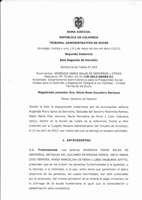 1.1, Pretensiones: Los señores ARGENIDA MARIA ... - Rama Judicial