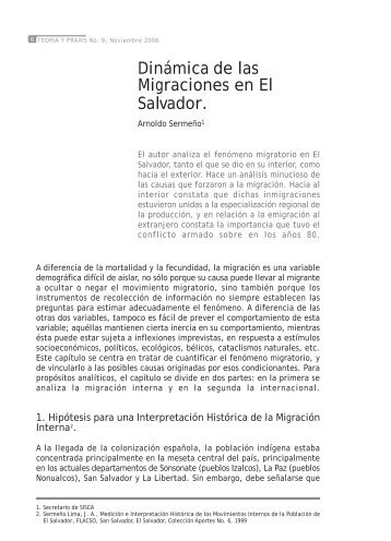 Sermeño, Arnoldo, Dinámica de las migraciones en El Salvador