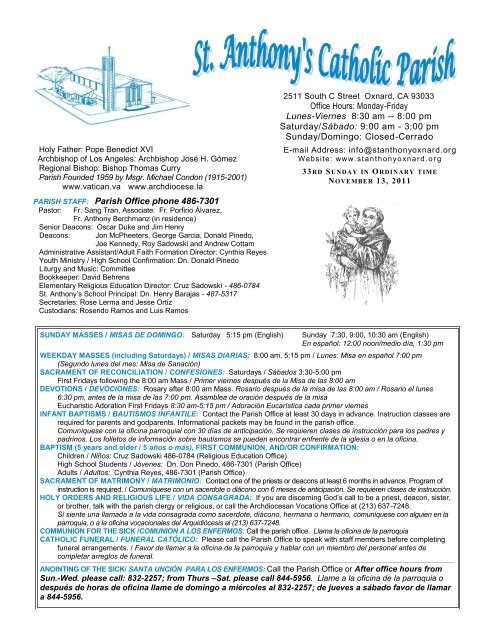 2511 South C Street Oxnard, CA 93033 - Saint Anthony's Church ... 2511 South C Street Oxnard, CA 93033 - Saint Anthony's Church ...