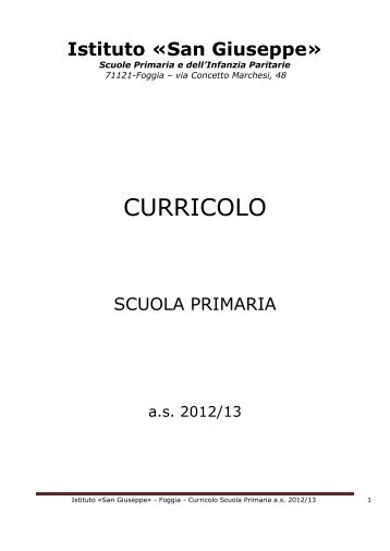 Curricolo Scuola Primaria - Scuolasangiuseppefoggia.It