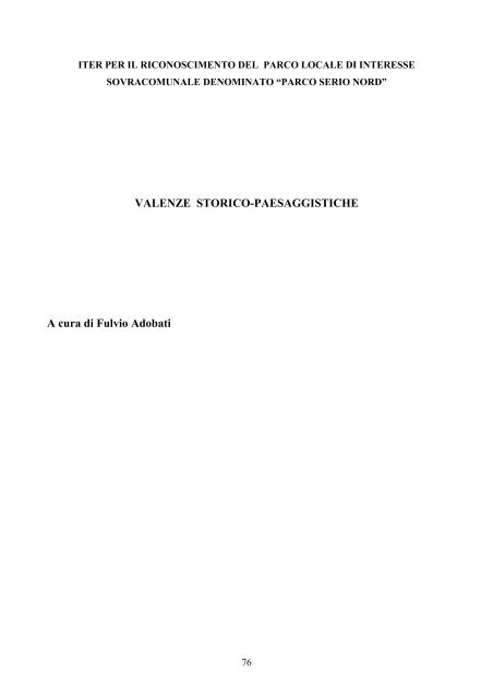 Valenze storico paesaggistiche Parco del Serio Nord