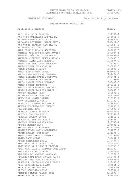 UNIVERSIDAD DE LA REPUBLICA PAGINA: 1 ELECCIONES ...