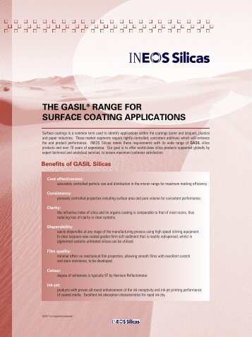 THE GASIL® RANGE FOR SURFACE COATING APPLICATIONS