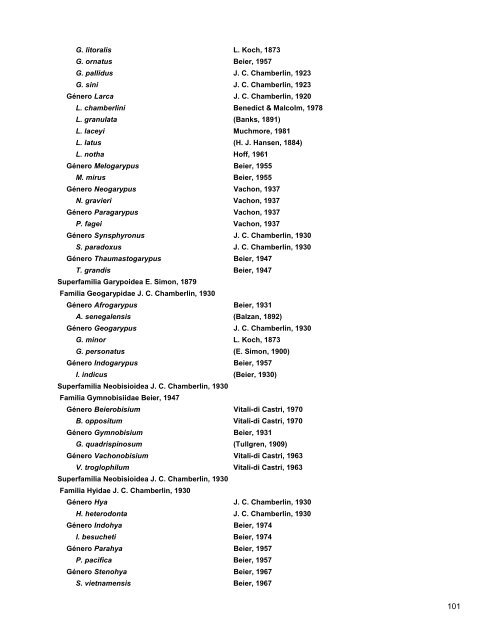 Catalogo de Autoridades Taxonómicas de Arachnida - Conabio