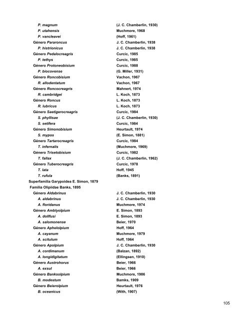 Catalogo de Autoridades Taxonómicas de Arachnida - Conabio