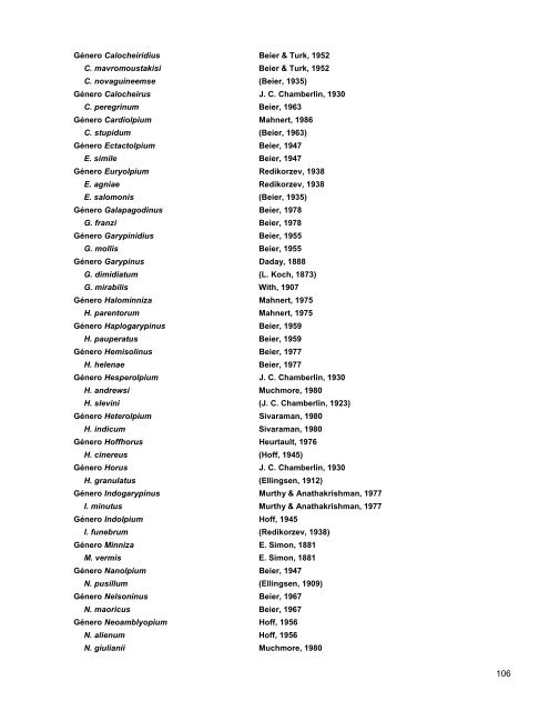 Catalogo de Autoridades Taxonómicas de Arachnida - Conabio