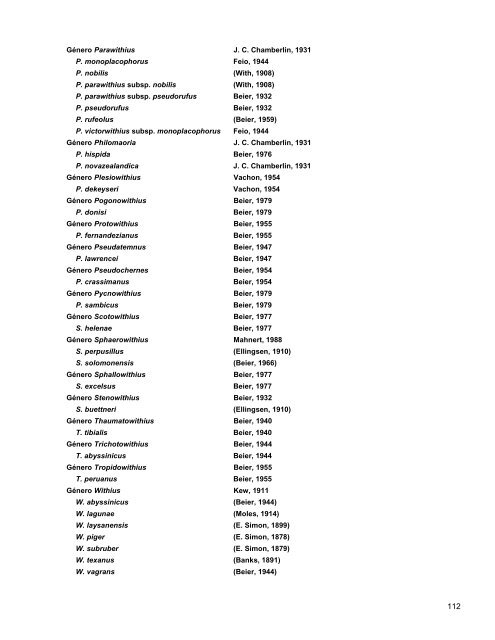 Catalogo de Autoridades Taxonómicas de Arachnida - Conabio