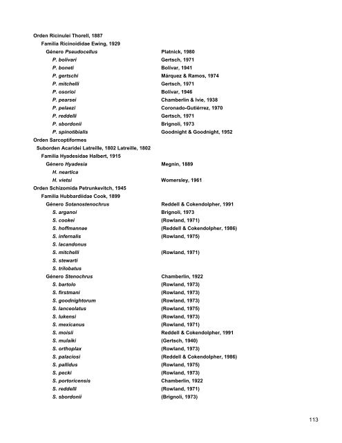 Catalogo de Autoridades Taxonómicas de Arachnida - Conabio