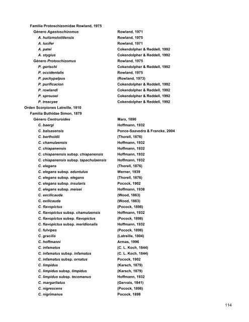 Catalogo de Autoridades Taxonómicas de Arachnida - Conabio