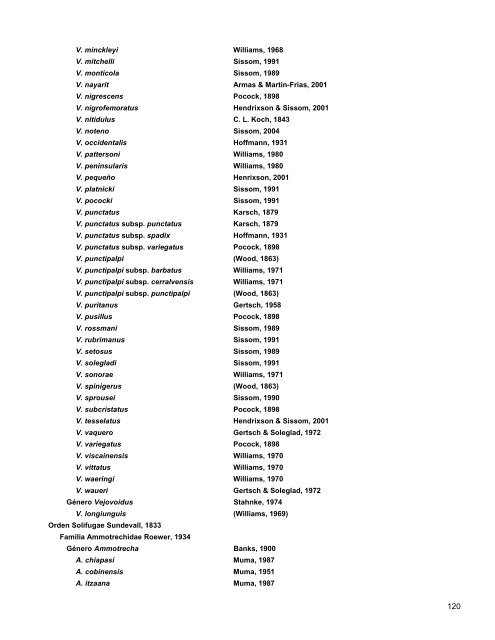 Catalogo de Autoridades Taxonómicas de Arachnida - Conabio