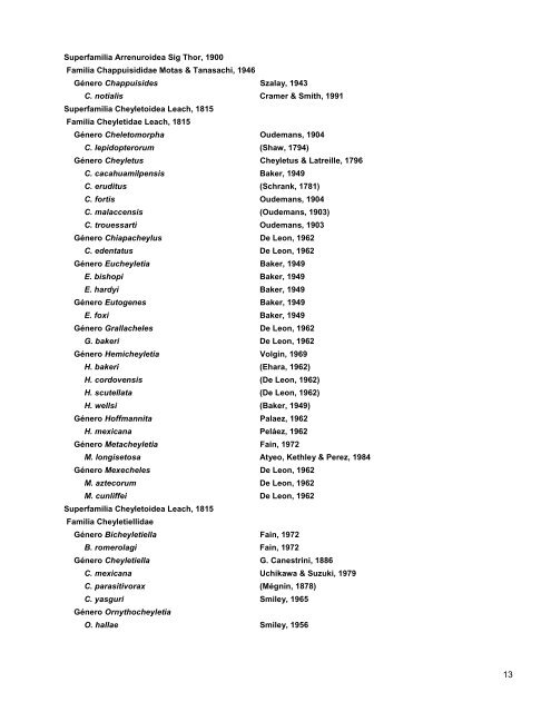 Catalogo de Autoridades Taxonómicas de Arachnida - Conabio