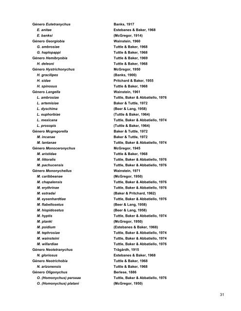 Catalogo de Autoridades Taxonómicas de Arachnida - Conabio