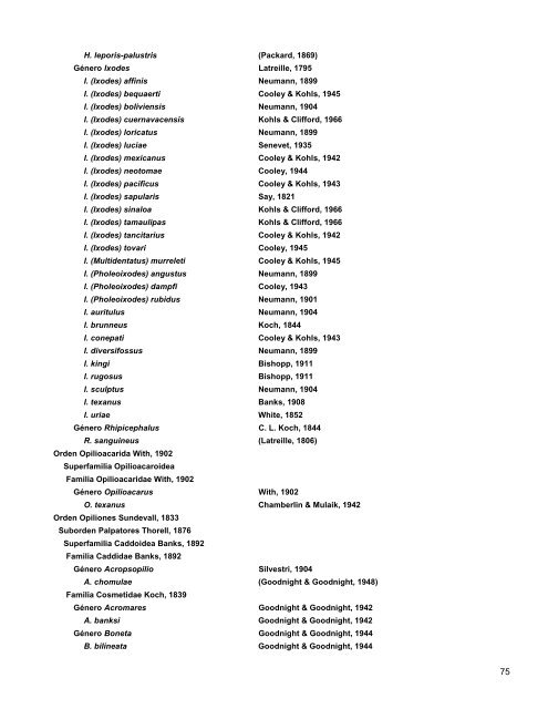 Catalogo de Autoridades Taxonómicas de Arachnida - Conabio