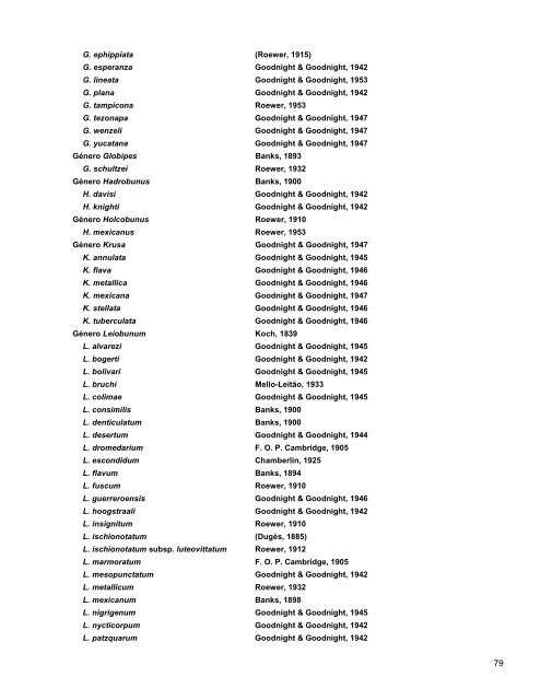 Catalogo de Autoridades Taxonómicas de Arachnida - Conabio