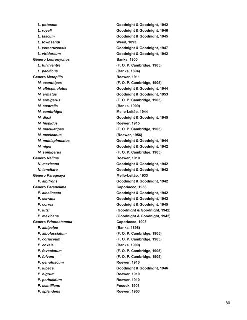 Catalogo de Autoridades Taxonómicas de Arachnida - Conabio