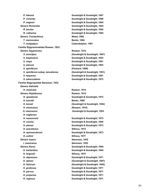 Catalogo de Autoridades Taxonómicas de Arachnida - Conabio