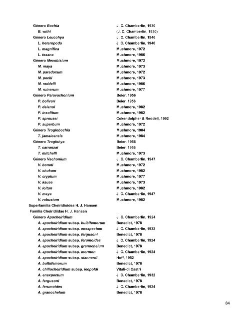 Catalogo de Autoridades Taxonómicas de Arachnida - Conabio