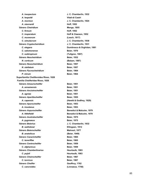 Catalogo de Autoridades Taxonómicas de Arachnida - Conabio