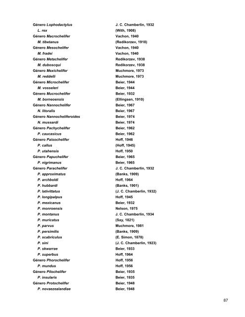 Catalogo de Autoridades Taxonómicas de Arachnida - Conabio