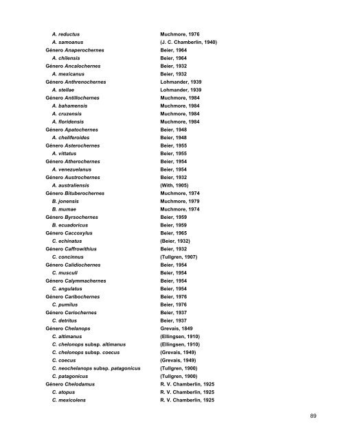 Catalogo de Autoridades Taxonómicas de Arachnida - Conabio