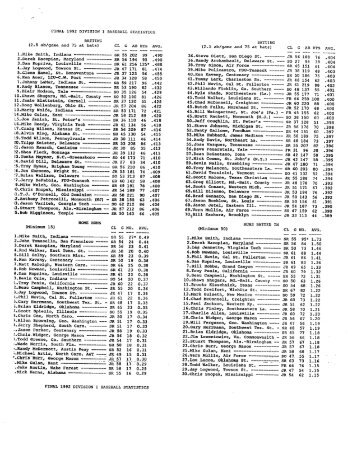 Final 1992 Division I Baseball Statistics - NCAA