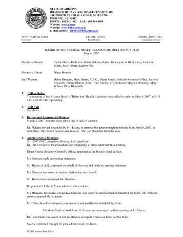 May 4, 2007 minutes - Arizona Board of Behavioral Health Examiners