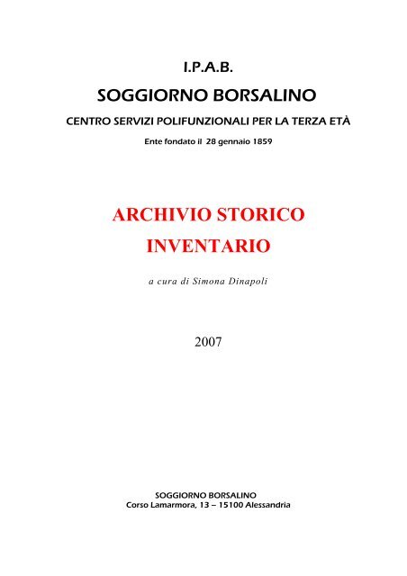 ARCHIVIO STORICO INVENTARIO - Soggiorno Borsalino