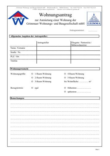 Wohnungsantrag - Grimmaer Wohnungs- und Baugesellschaft mbH