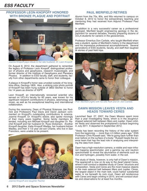 2012 Alumni Newsletter (PDF) - Department of Earth and Space ...