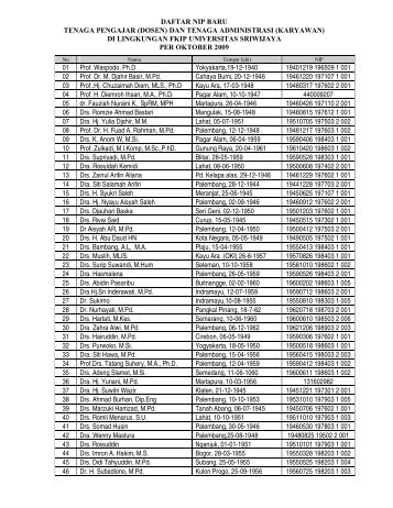 NIP Baru Dosen & Karyawan Per Oktober 2009 - FKIP Unsri