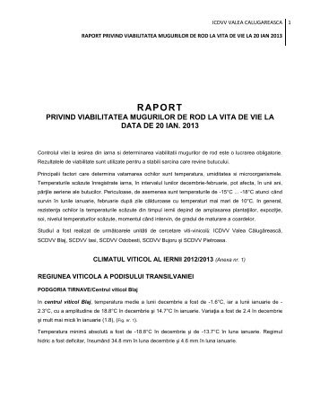 raport privind viabilitatea mugurilor de rod la la vita de vie la 20 ian ...