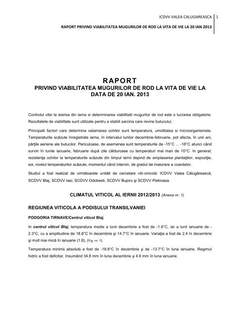 raport privind viabilitatea mugurilor de rod la la vita de vie la 20 ian ...