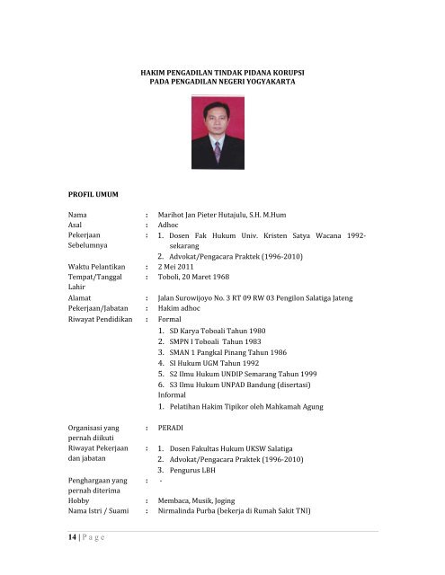 Profile Umum Hakim Pengadilan Tindak Pidana Korupsi di 14 Provinsi