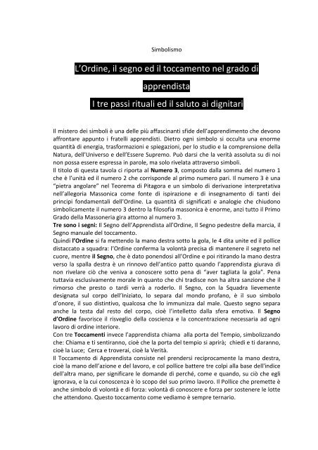 L'Ordine, il segno ed il toccamento nel grado di ... - panasur