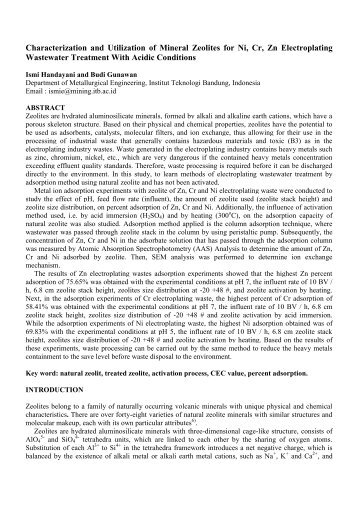 Characterization and Utilization of Mineral Zeolites for Ni, Cr, Zn ...