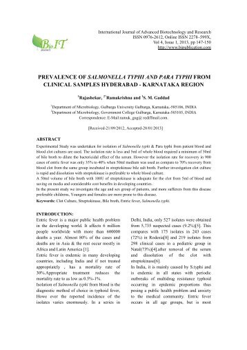 prevalence of salmonella typhi and para typhi from clinical samples ...