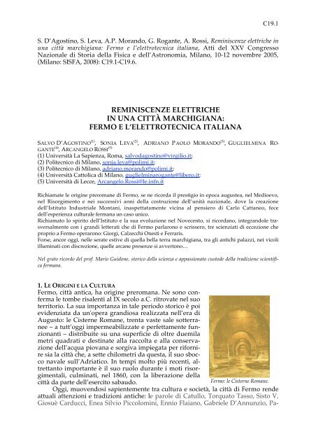 fermo e l'elettrotecnica italiana - Istituto di Fisica Generale Applicata