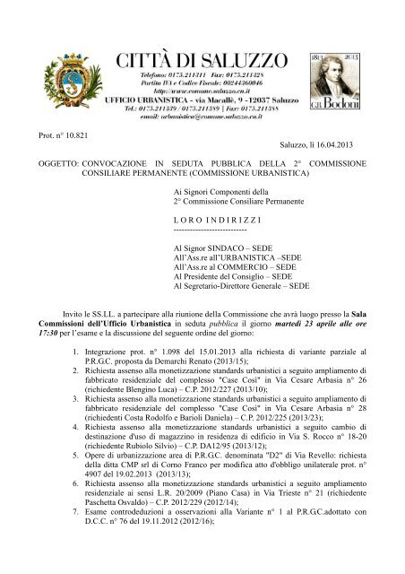 Convocazione n. 02 - 23.04.2013.rtf - Comune di Saluzzo