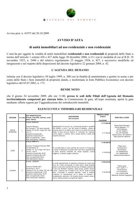 AVVISO D'ASTA di unità immobiliari ad uso - Agenzia del Demanio