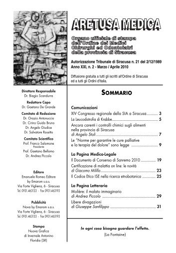 n. 2 2010.pdf - Ordine dei Medici Chirurghi ed Odontoiatri di Siracusa