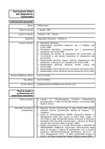 Curriculum Vitae Segretario comunale dr. Paolo Mana - Siscom