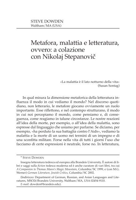 Metafora, malattia e letteratura, ovvero: a colazione con Nikolaj ...