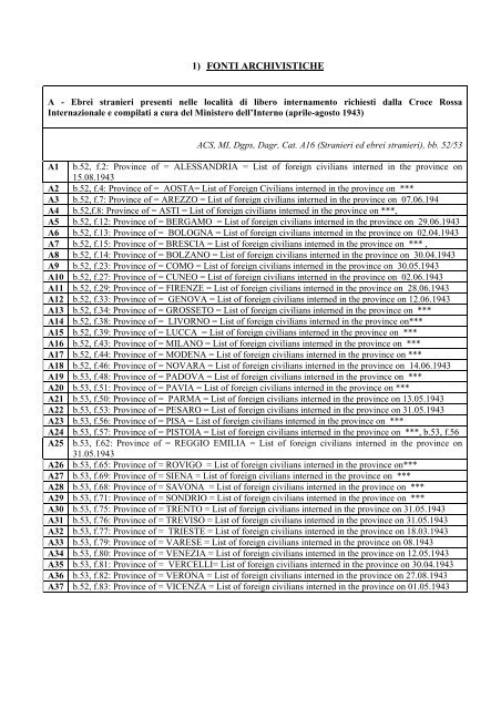 1) fonti archivistiche - Ebrei stranieri internati in Italia durante il ...