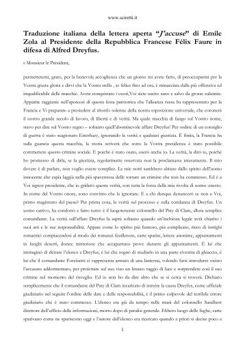 Traduzione italiana della lettera aperta “J'accuse” di Emile Zola al ...
