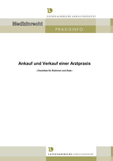 Ankauf und Verkauf einer  Arztpraxis - Leinen & Derichs