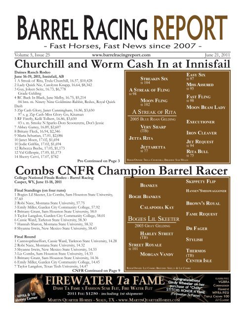 Combs CNFR Champion Barrel Racer - Barrel Racing Report